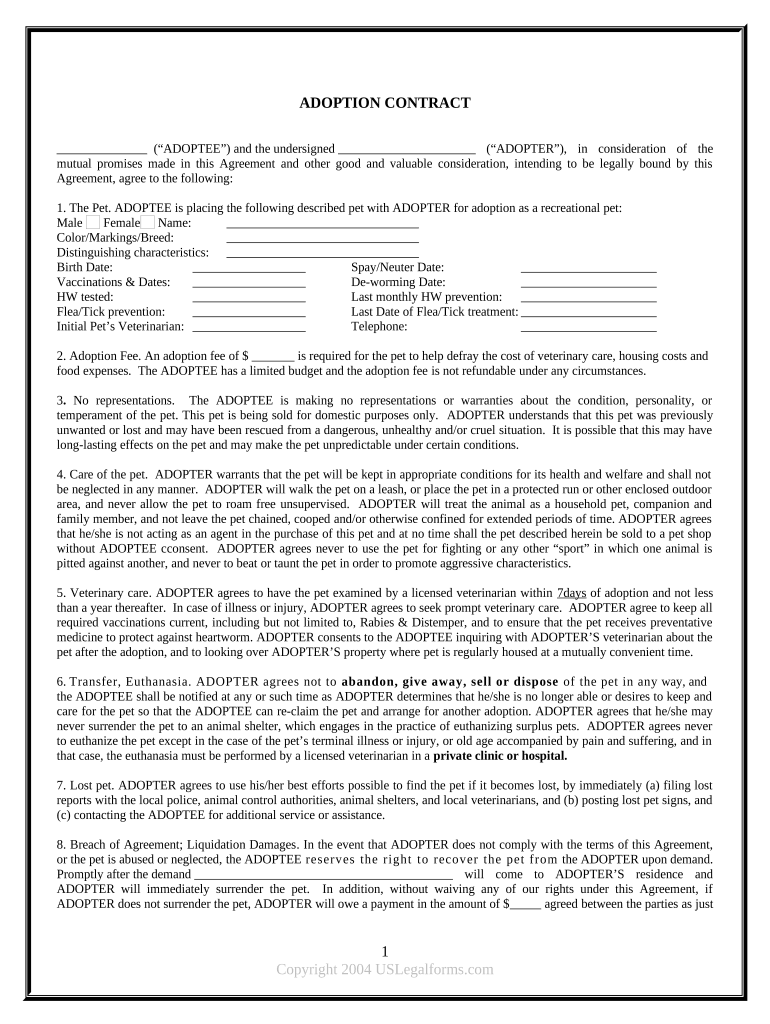 Pet Adoption Form Printable