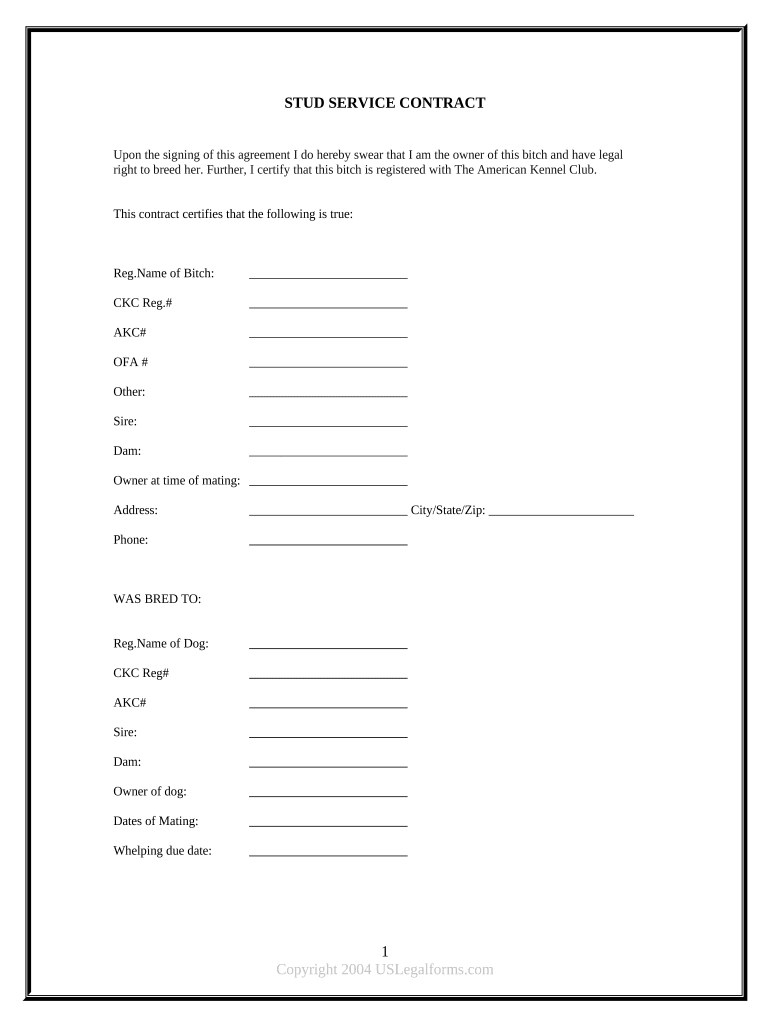 Breeding Contract Stud  Form