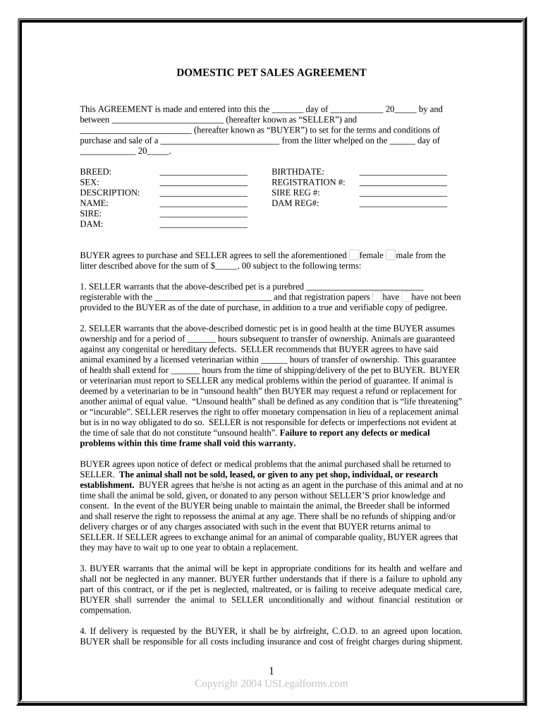 Pet Agreement  Form