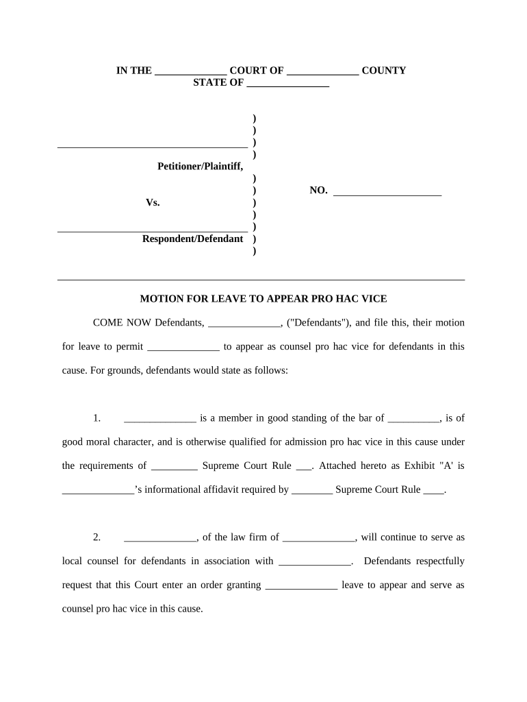 Pro Hac Vice  Form