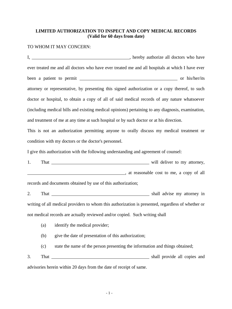 Copy Medical Records  Form