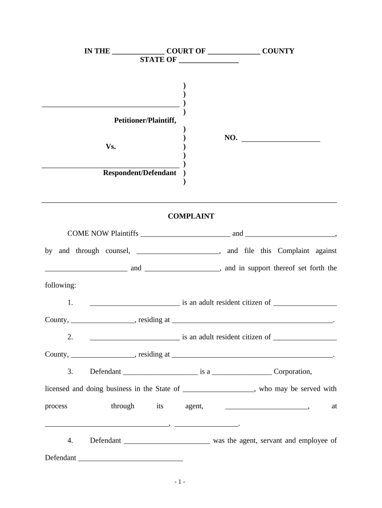 Complaint Regarding Auto and Mack Truck Accident  Form