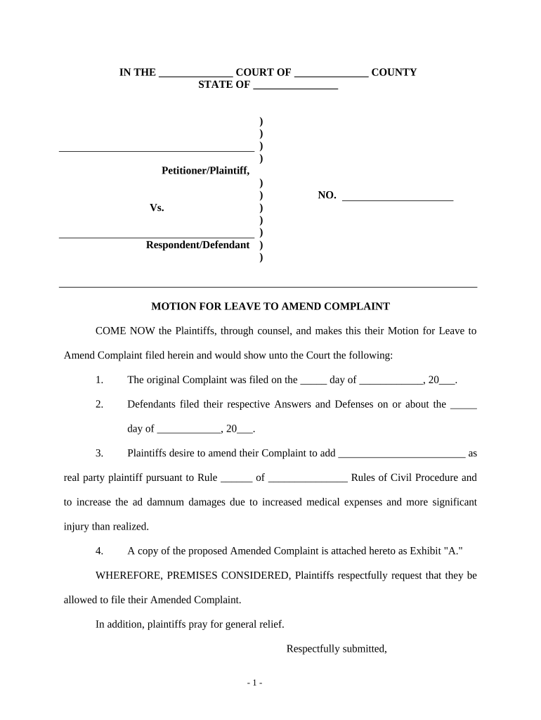 Motion Amend Complaint Form