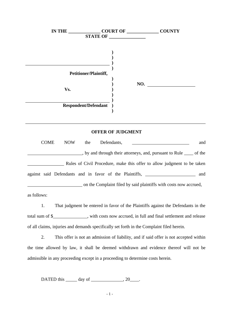 Judgment Personal Injury  Form