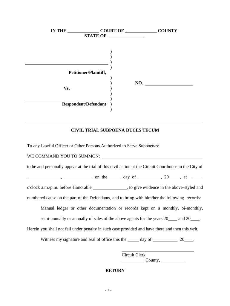 Trial Subpoena  Form