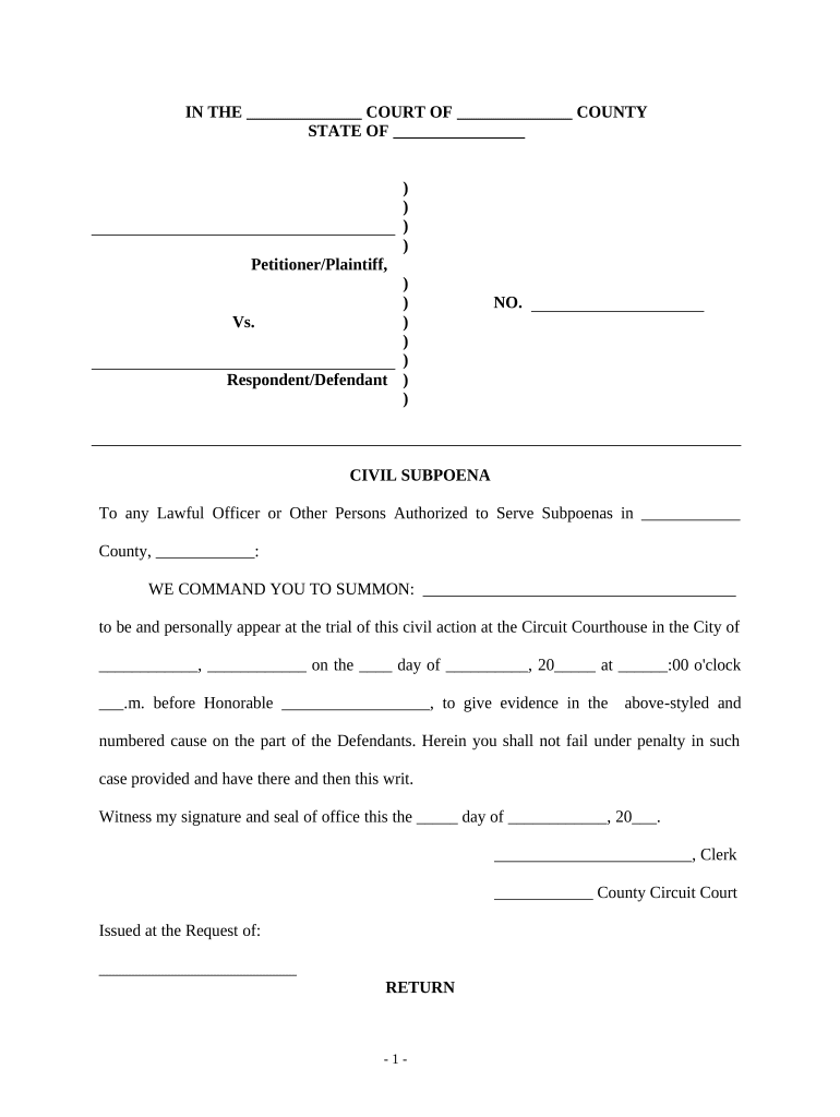 Civil Subpoena  Form