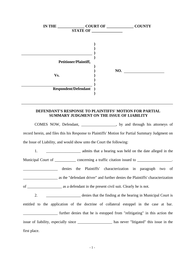 Defendant Response  Form