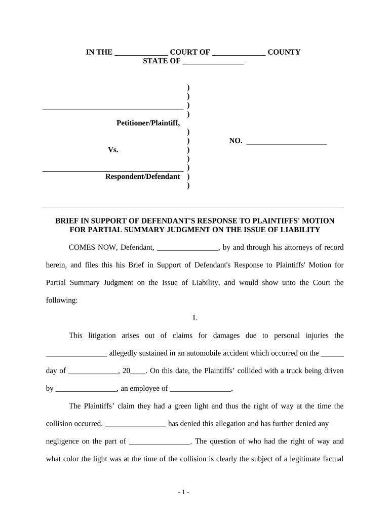 Motion Summary Judgment Template  Form