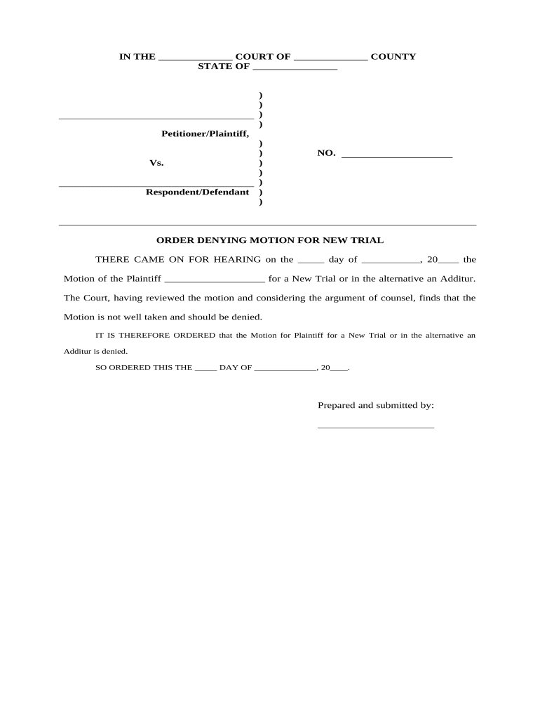 Motion New Trial Sample  Form