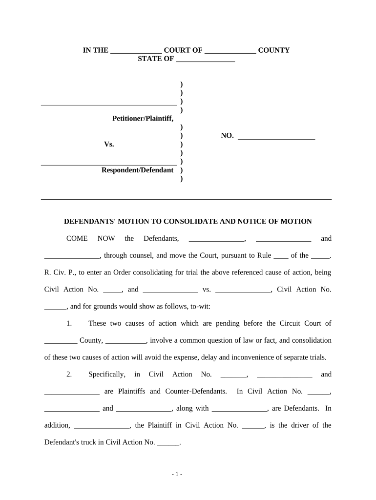 Motion to Consolidate Form