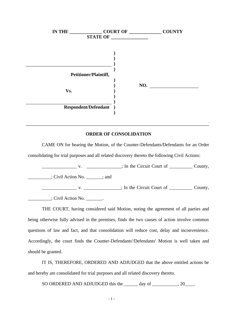 Order Personal Injury  Form