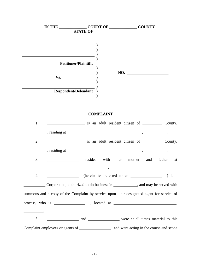 Complaint Personal Injury Sample  Form