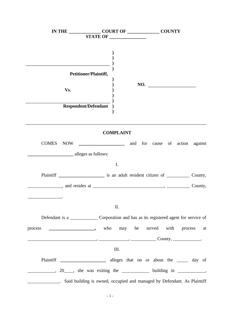 Complaint Court Form