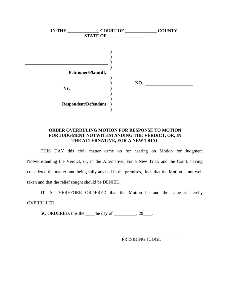 Order Overruling Motion for JNOV  Form