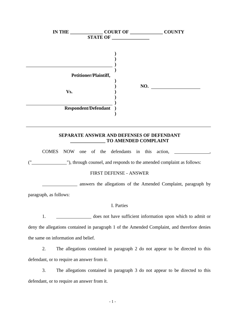 Answer Amended Complaint  Form