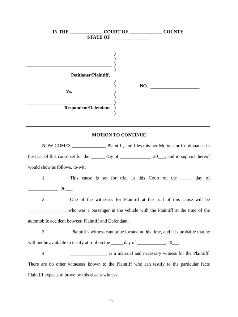 Motion Personal Injury  Form