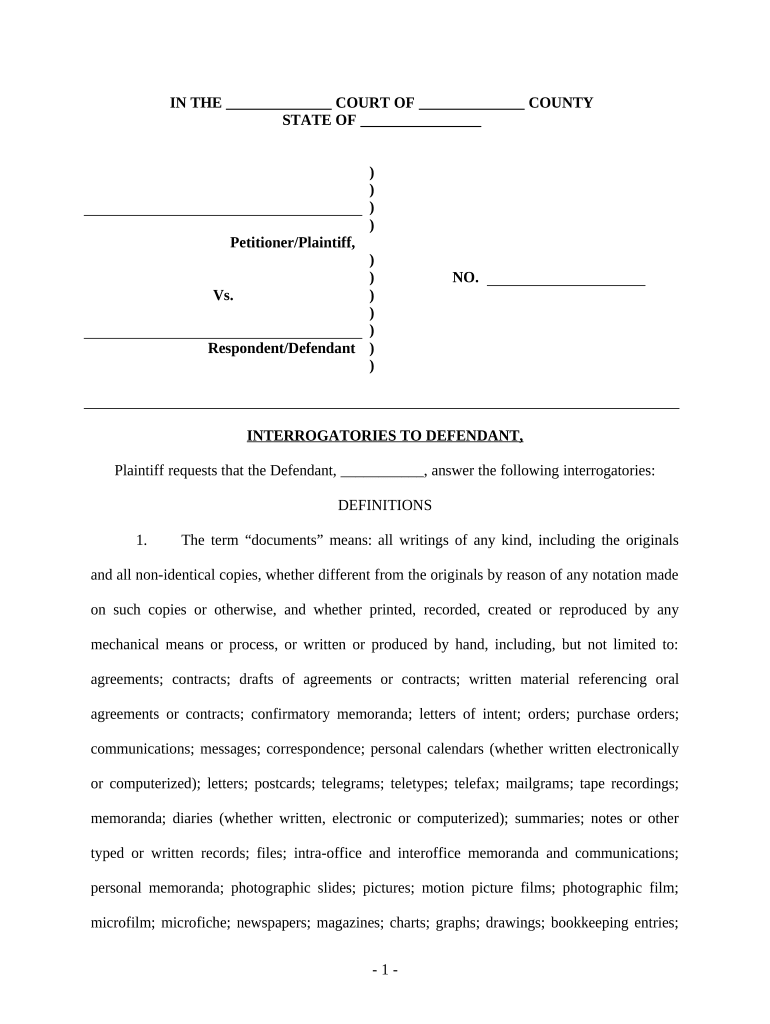 Interrogatories Defendant Injury  Form