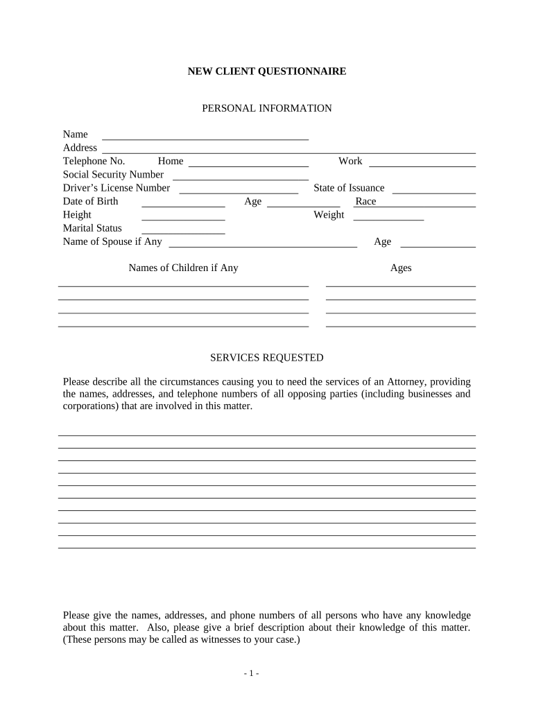 New Client Questionnaire  Form