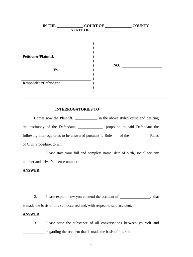 Interrogatories Defendant Form