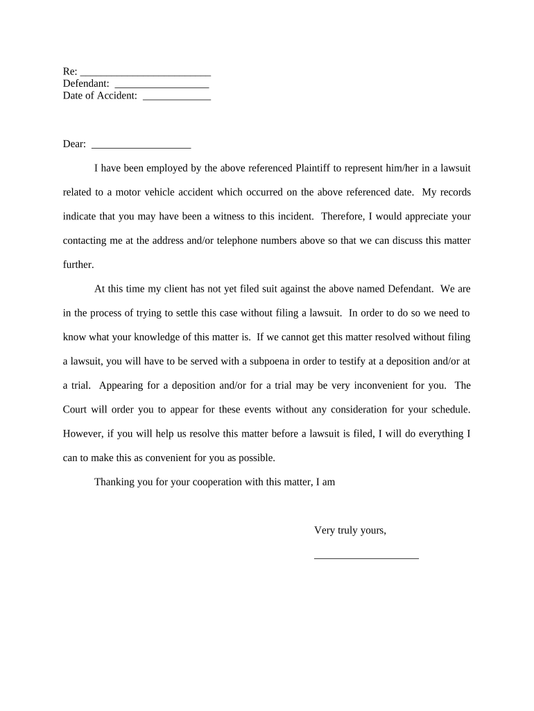 Letter Witness Accident Statement  Form