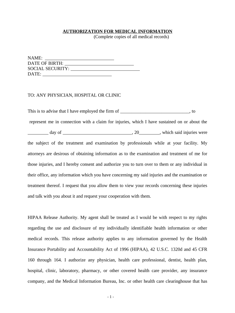 Authorization Medical Form