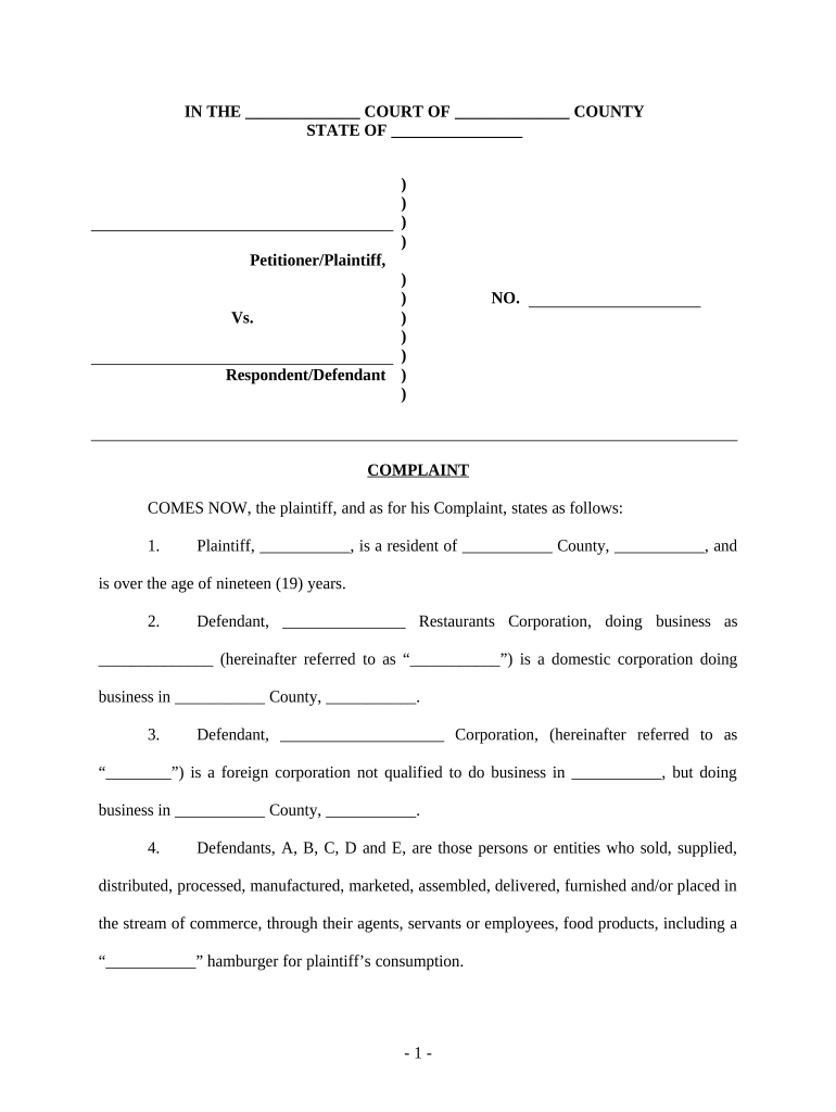 Complaint Regarding Foreign Substance in Food  Form