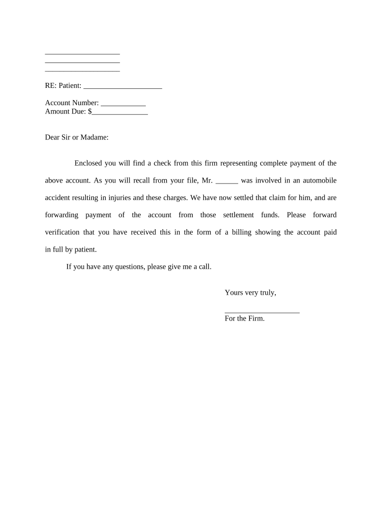 Letter Regarding Payment  Form