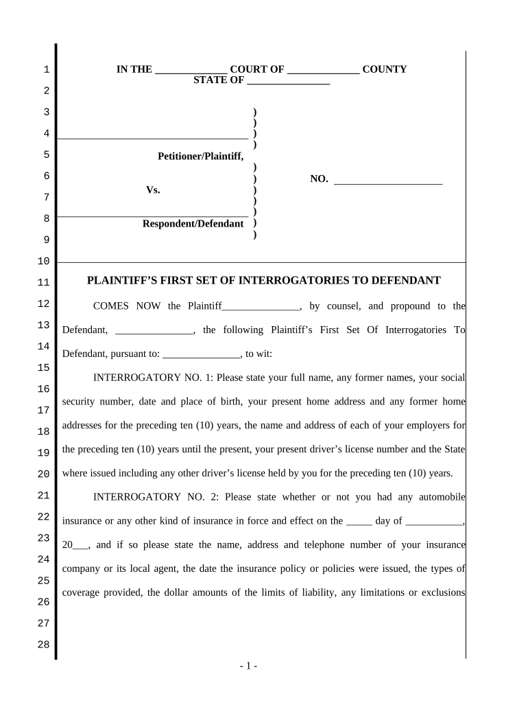 First Set Interrogatories  Form