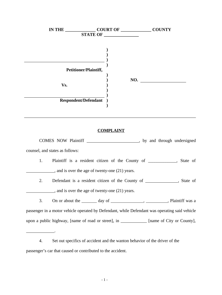 Auto Accident Passenger  Form