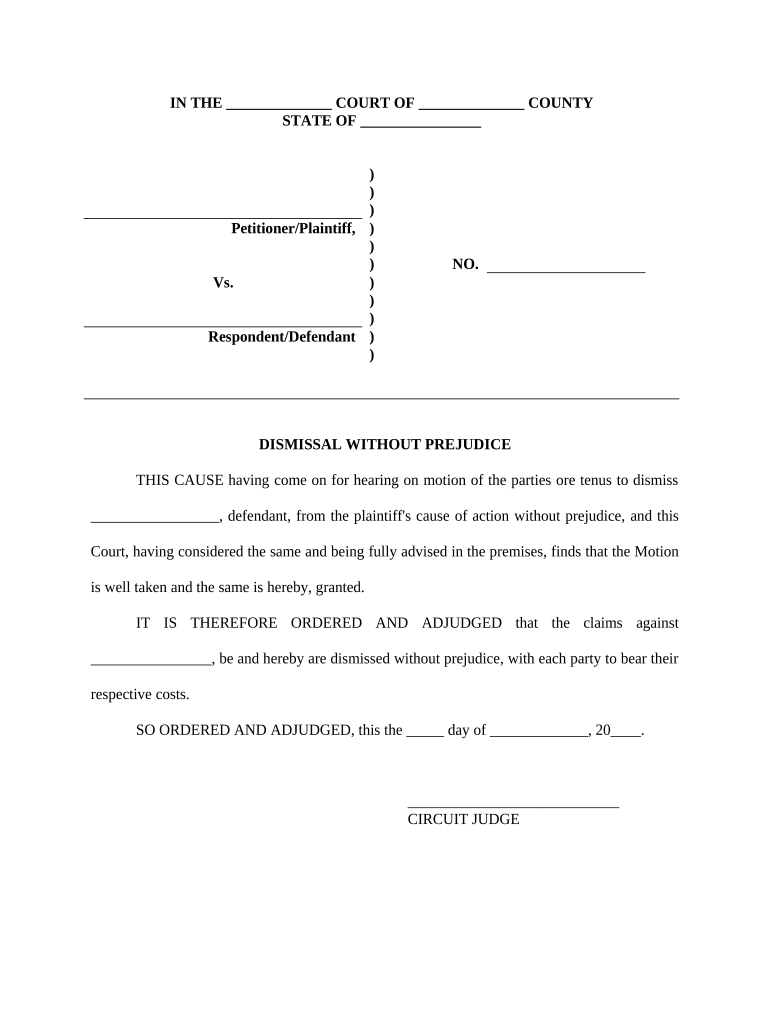 Dismissing Prejudice  Form