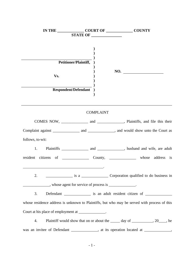 Complaint Regarding Nail Gun Injury  Form