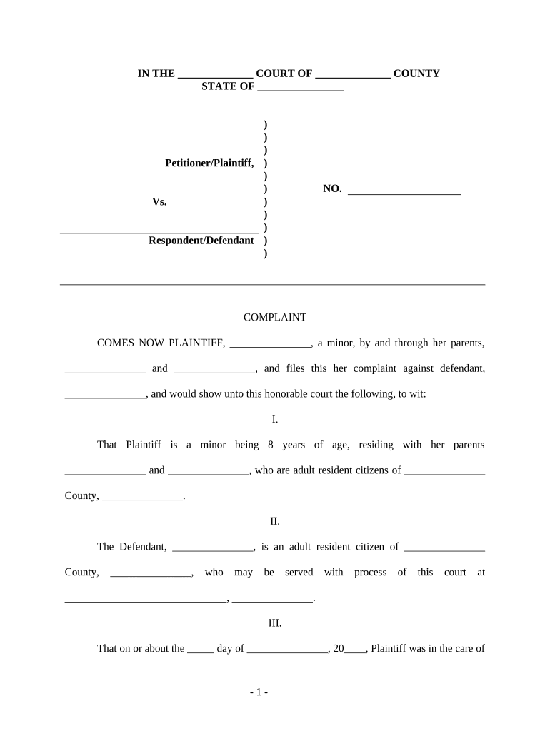 Complaint Minor Child  Form