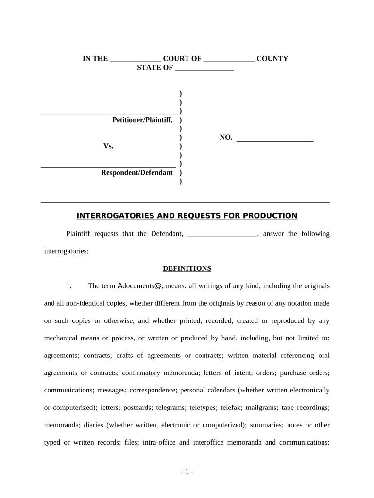 Interrogatories and Requests for Production Personal Injury  Form