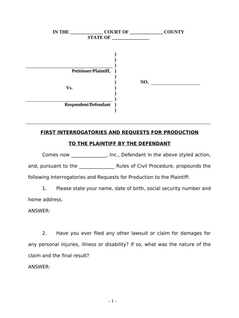 Defendant Plaintiff  Form