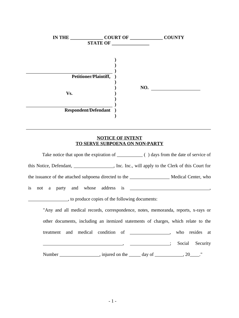 Serve Subpoena  Form