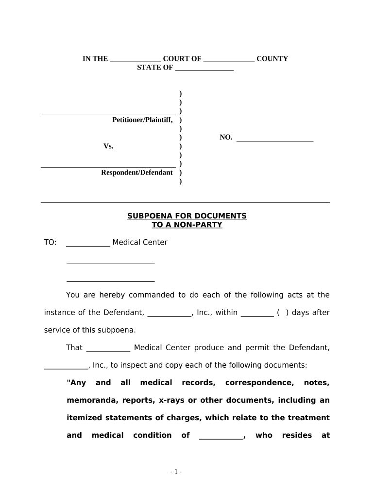 Subpoena Duces Tecum Form