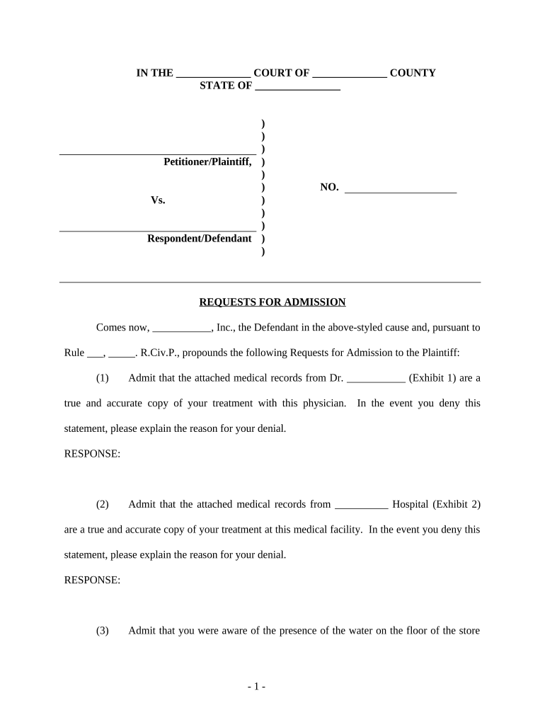 Requests for Admissions  Form