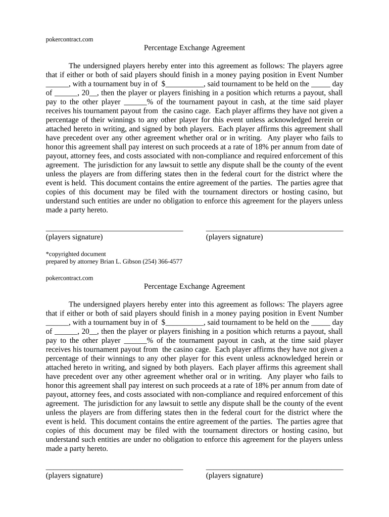 Percentage Exchange Agreement  Form