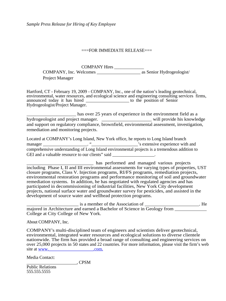 Press Release Employee  Form