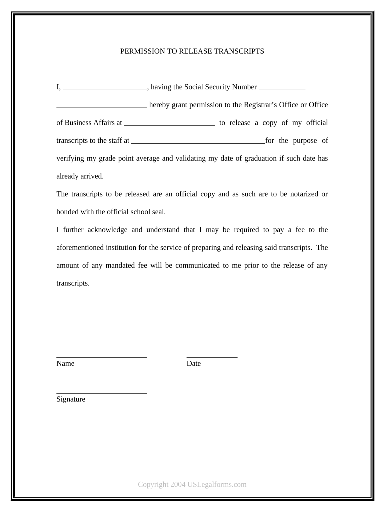 Request to Release Transcripts  Form