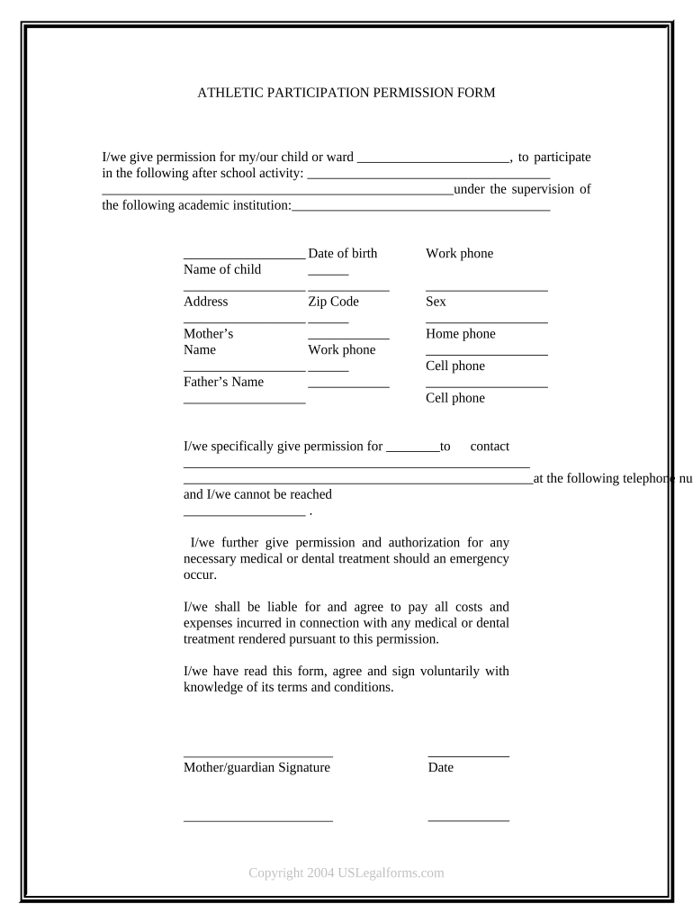 Athletic Participation Permission Form
