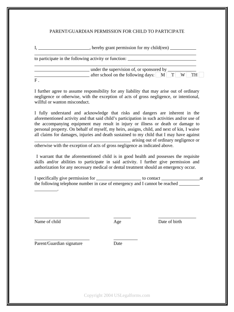 Parent Guardian Form for School Student Contact Information