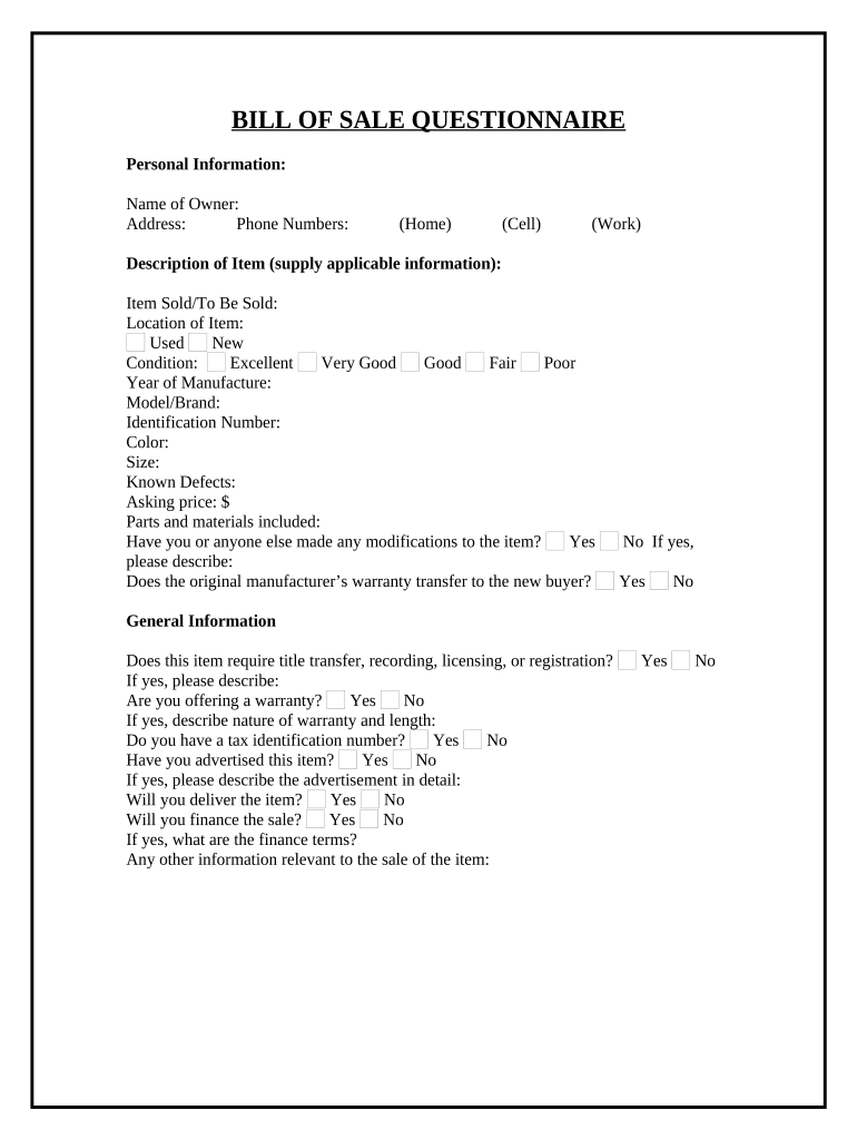 Bill Sale Form Sample