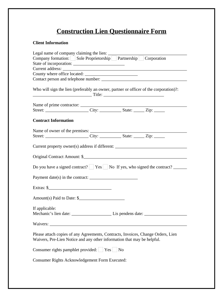 Mechanics Lien Document  Form