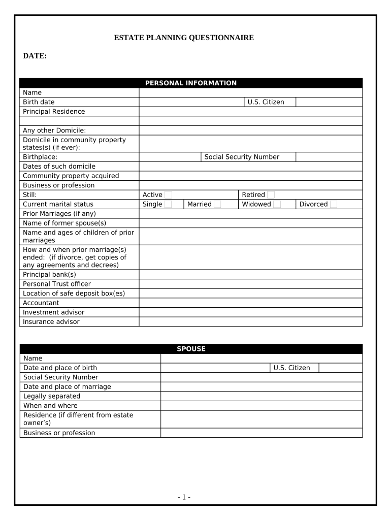 Estate Questionnaire  Form