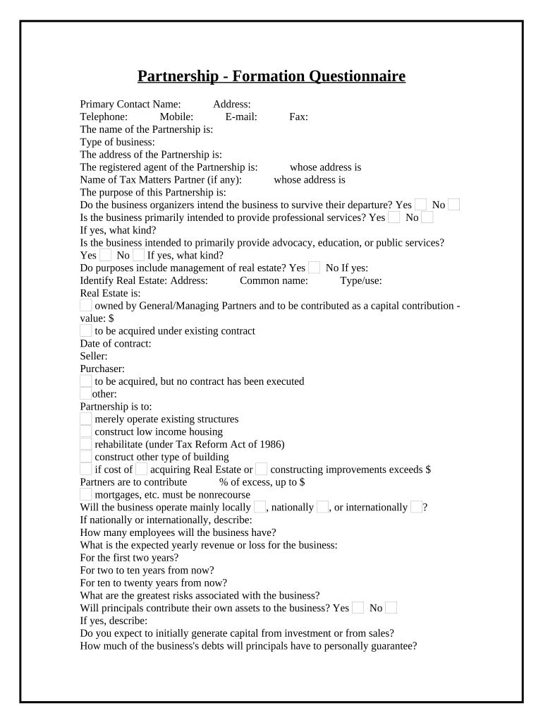 Partnership Formation Questionnaire