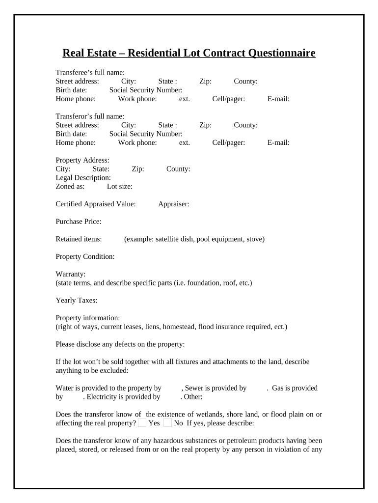 Property Questionnaire  Form