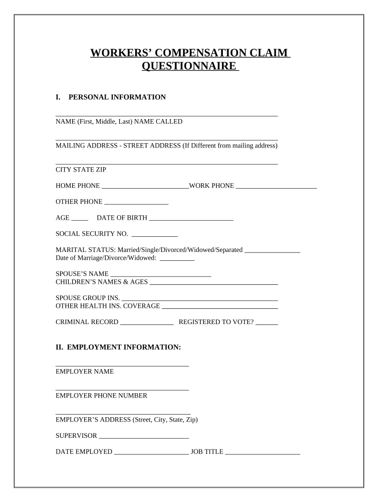 Workers Compensation Questionnaire  Form