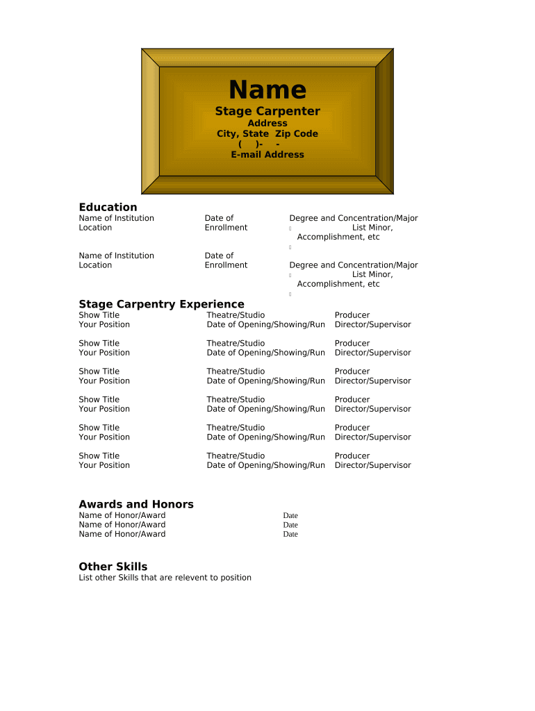 Resume for Stage Carpenter  Form