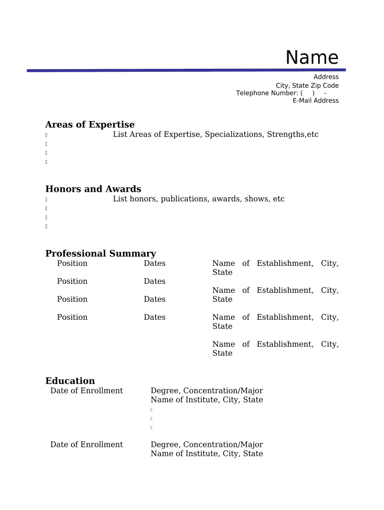 Resume for Chef  Form